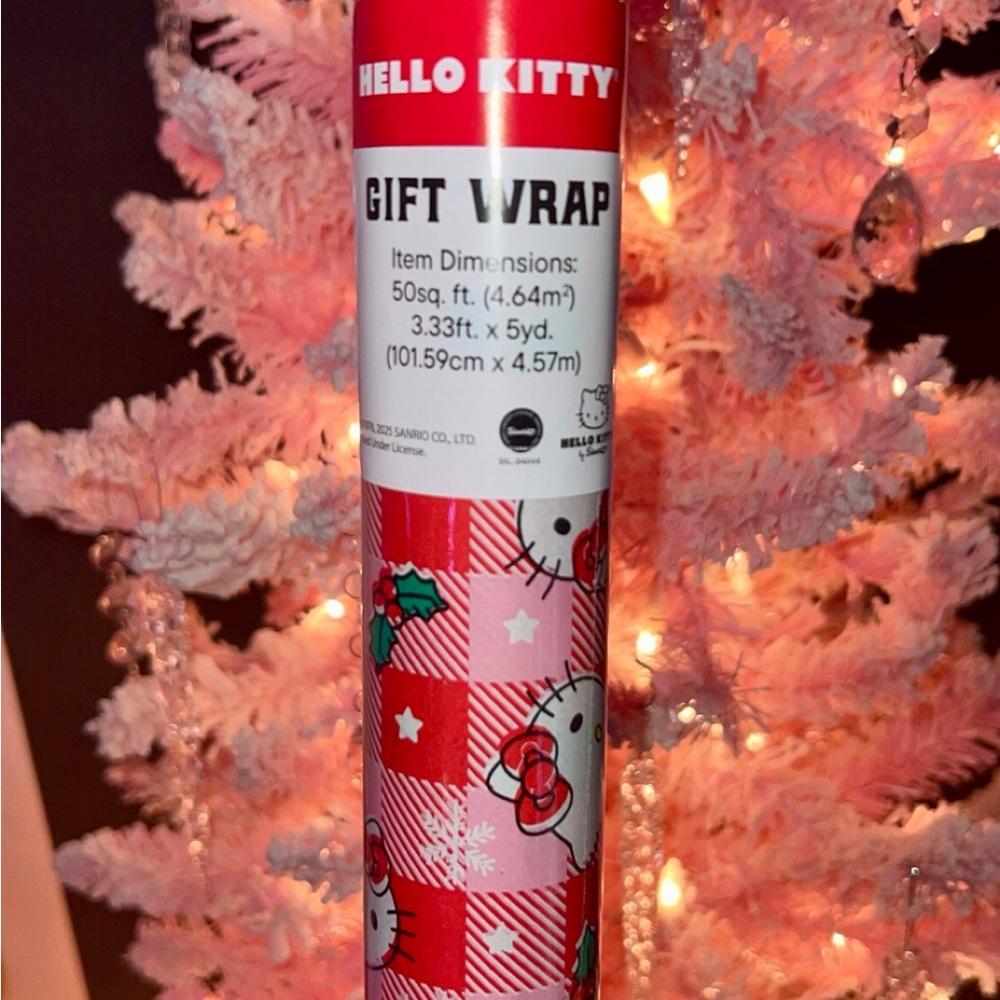Hello Kitty Christmas Gift wrapping paper Plaid print NWT 50 sq ft - Picture 4 of 5